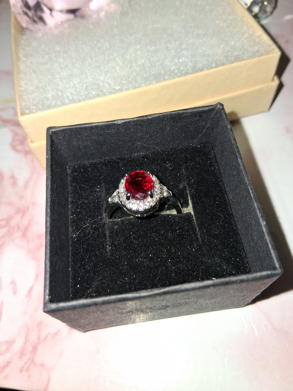 Sterling Style Red Stone Halo Ring